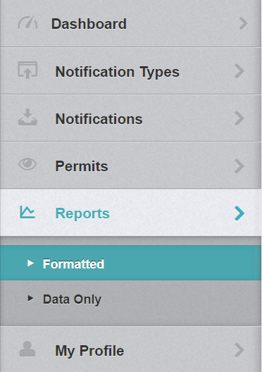 screenshot of left navigation panel with the option "Formatted" under the Reports sub-menu selected